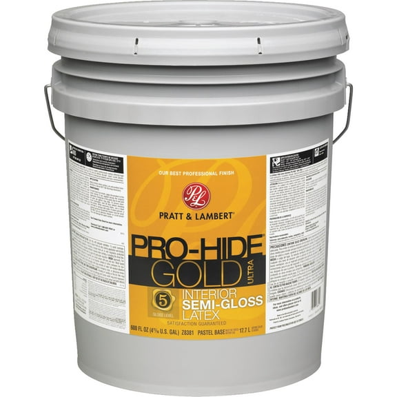 Pratt & Lambert Pro-Hide Gold Ultra Z8380 Z8381-20 Interior Paint, Semi-Gloss, Pastel Base, 5 gal