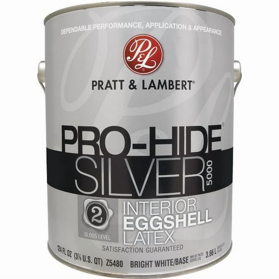 Pratt & Lambert Pro-Hide Silver 5000 Z5400 Z5480-16 Interior Paint, Eggshell, Bright White, 1 gal