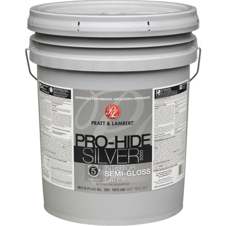 Pratt & Lambert Pro-Hide Silver 5000 Z5500 Z5581-20 Interior Paint, Semi-Gloss, Pastel Base, 5 gal