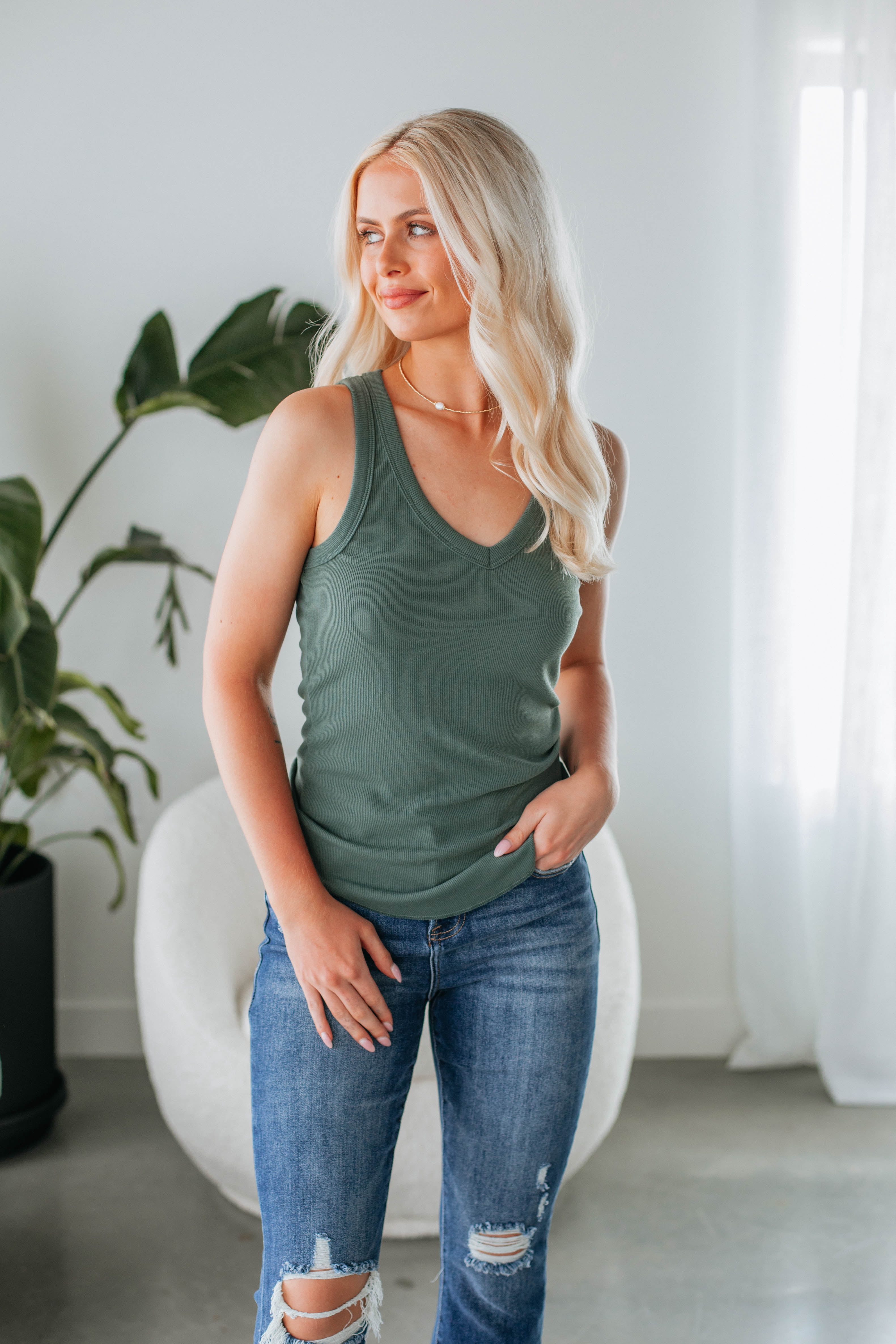 Pratt Ribbed Tank - Pine - Walmart.com