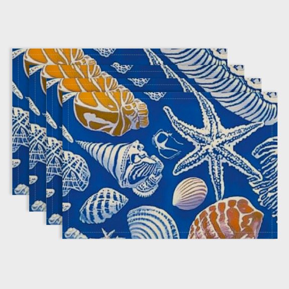 Pratys 4pcs Starfish Shells Linen Dining Table Placemats for Birthday Parties, Christmas Restaurants, Buffets & Home Decoration 18x12in
