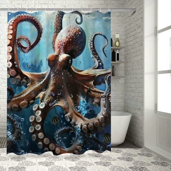 Pratysus Octopus Fish Ocean Waterproof Shower Curtain for Country Cottage & Farmhouse Bathroom Decor with Hooks 36x72