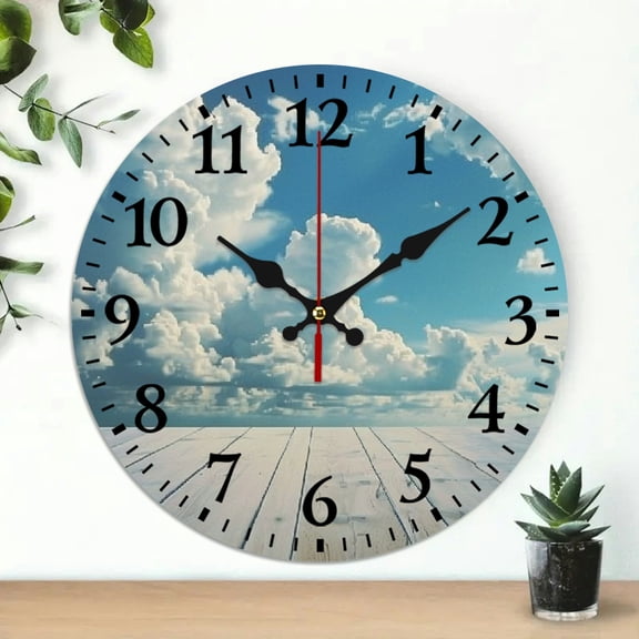 Pratyus 10 Inch Sky Clouds Theme Wall Clock for Living Room, Kitchen, Dorms - Decorative Analog Clock 10x10in