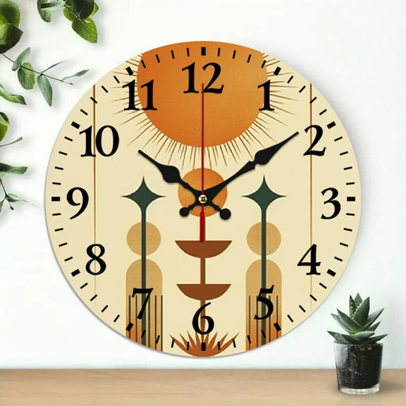 Pratyus 1PC Art Deco Bauhaus Theme 10-Inch Wooden Wall Clock for Living Room Decor and Practical Everyday Gifts 10x10in