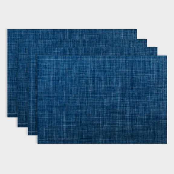 Pratyus 4pcs Blue Background Black Border White Border Linen Table Mats Placemat for Birthday Parties, Christmas, Restaurants, Buffets, Home Decoration 18x12in