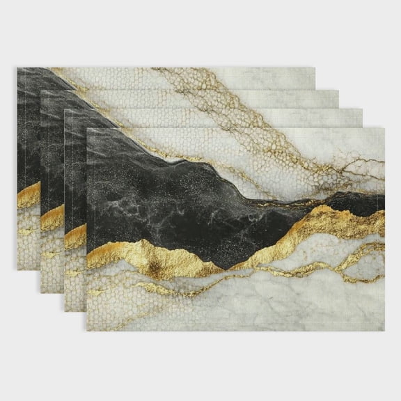 Pratyus 4pcs Marble Gold Texture Dining Table Placemats Linen Placemat for Parties, Restaurants, Buffets, Home Decor 18x12in