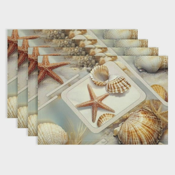 Pratyus 4pcs Seashells Starfish Aquarix Uno Party Table Linen Placemat Mats for Birthday Parties, Christmas, Restaurants, Buffets, Home Decoration 18x12in