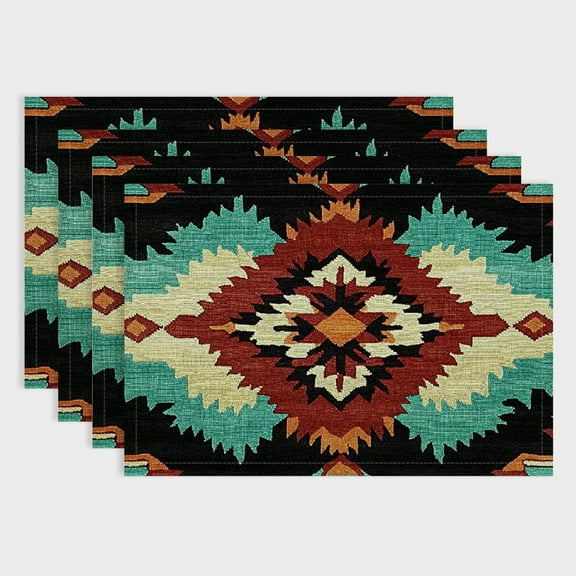 Pratyus 4pcs Southwestern Design Linen Cloth Dining Table Placemats for Birthday Parties and Buffets, Home Decor 18x12in