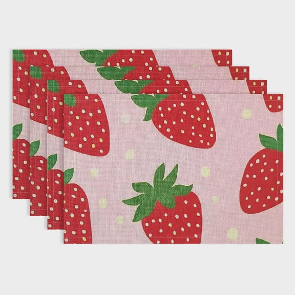 Pratyus 4pcs Strawberries Polka Dots Annabel Kidston Linen Placemat Set for Dining, Home Decor - Heat-Resistant & Easy to Clean 18x12in
