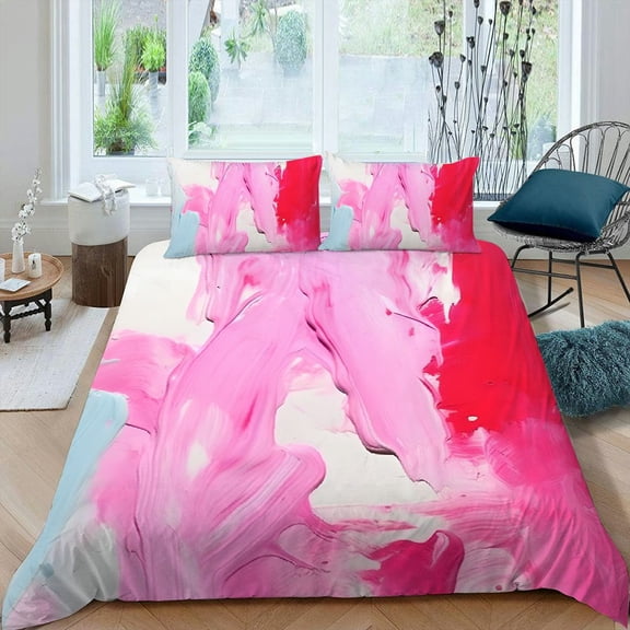 Pratyus Abstract Brush Strokes 3-Piece Bedding Set (Single-Sided Print) High Quality Sleep Peach Skin Velvet Bedroom Guest Room 87x68in