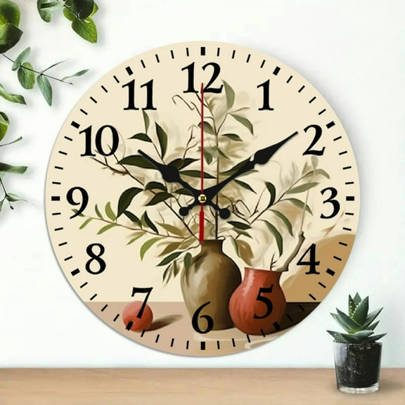 Pratyus Apples Theme Wooden Wall Clock 10 Inch Round Decorative Clock for Home Decor Living Rooms Kitchens Dorms Everyday Gifts 10x10in