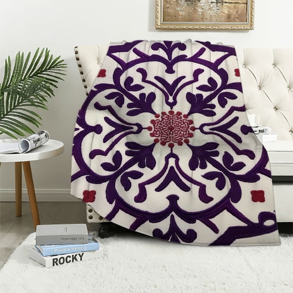 Pratyus Arabesque Print Flannel Throw Blanket for All Seasons - Super Soft Couch Cover for Adults - Excellent Hand Feel - Multi-Functional Use 40x50in