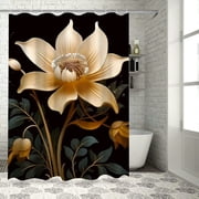 Pratyus Art Deco Flowers Polyester Quick-Drying Shower Curtain Set for Bathroom - Modern Chic Home Bathtubs Decoration with Hooks 60x72