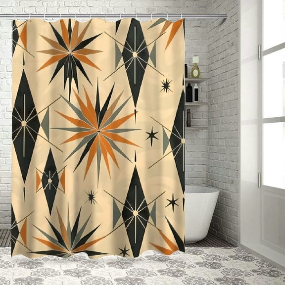 Pratyus Art Deco Geometric Shapes Stars Printed Shower Curtain 100% Polyester Fiber Bathroom Home Bathtubs Decoration with Hooks 36x72