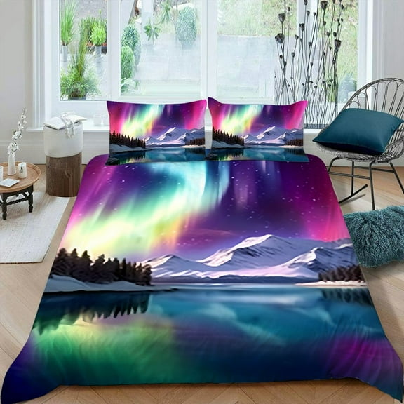 Pratyus Aurora Borealis 3-Piece Bedding Set | High Quality Sleep Peach Skin Velvet Bedroom Guest Room 87x68in