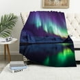 thumbnail image 1 of Pratyus Aurora Borealis Mountains Lake Print Flannel Throw Blanket All Seasons Comfort Long-lasting Gift 60x80in, 1 of 6