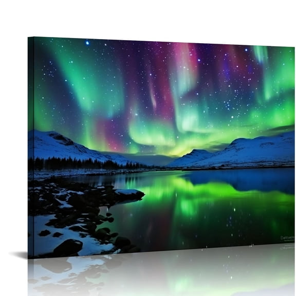 Pratyus Aurora Borealis Stars Space Canvas Wall Decor for Bedroom Kitchen with Modern Art Prints 16x12in