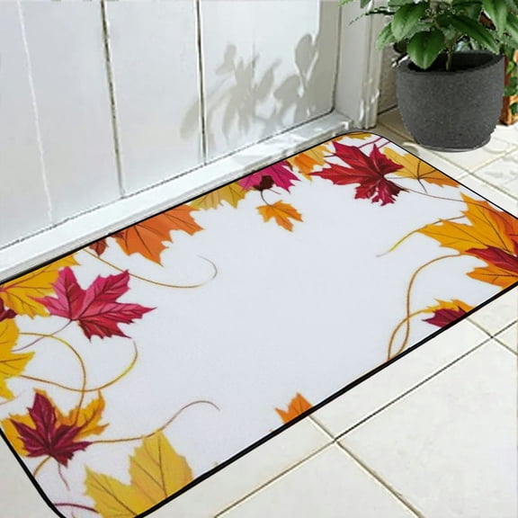 Pratyus Autumn Leaves Felt Square Floor Mat for Home Entrance - Anti-Slip Recycled Rubber Backing - All Season Universal Use 19.68*47.24 in