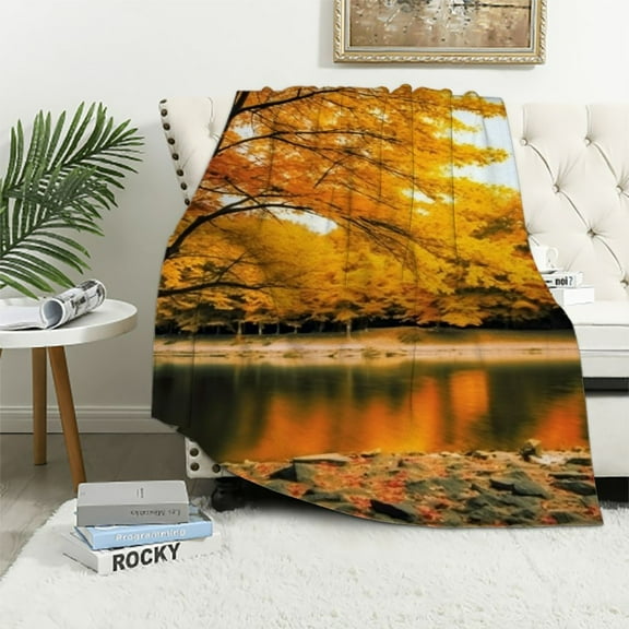 Pratyus Autumn Leaves River Flannel Throw Blanket for Sofa Couch Cozy Lightweight All Seasons Travel Outdoor Blanket 40x50in