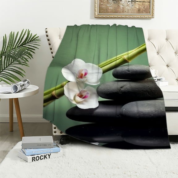 Pratyus Bamboo Sticks Print Flannel Throw Blanket for All Seasons, Lightweight Anti-Pilling Cozy Bed Blanket 60x80in