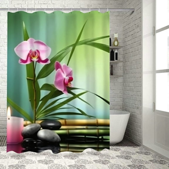Pratyus Bamboo Tree Flower Candle Shower Curtain Waterproof Bath Curtains Kids Bathroom Decor Home Bathtubs Decoration with Hooks 36"x72