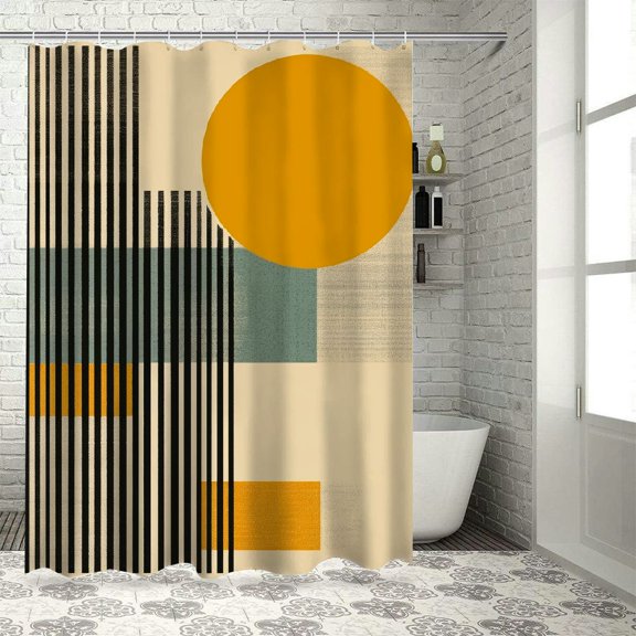 Pratyus Barcode Pattern Geometric Abstract Art Printed Shower Curtain Set with Hooks, 100% Polyester Washable Bathroom Decor, Various Sizes 69x72