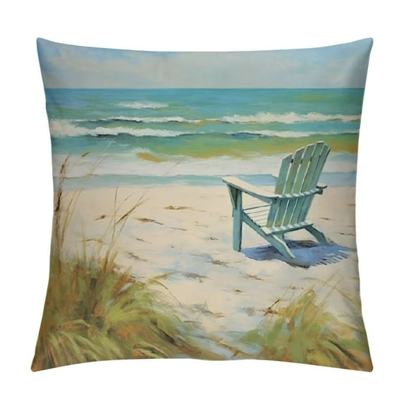 Pratyus Beach Chair Seagull Impressionist Painting Pillow Cushion Covers for Sofa Couch Bedroom Car Home Decor Square 1PC 22x22in