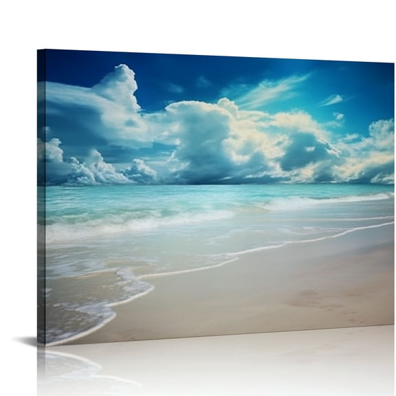 Pratyus Beach Ocean Clouds Canvas Wall Art Decor Ready to Hang - Ideal Choice for Home, Office, and Gifts 16x12in