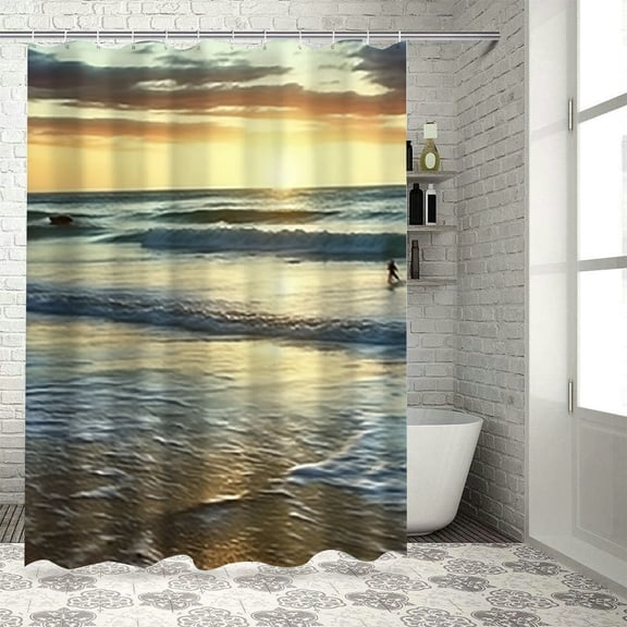 Pratyus Beach Sunset Surfboard Waterproof Shower Curtain Modern Bathroom Decor with Hooks 36"x72
