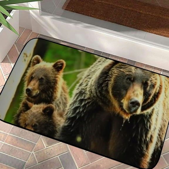 Pratyus Bear Cubs Wildlife Square Floor Mat Indoor Outdoor Non-Slip Entrance Mat for Home Entrance Outside Entry 19.68*39.37 in
