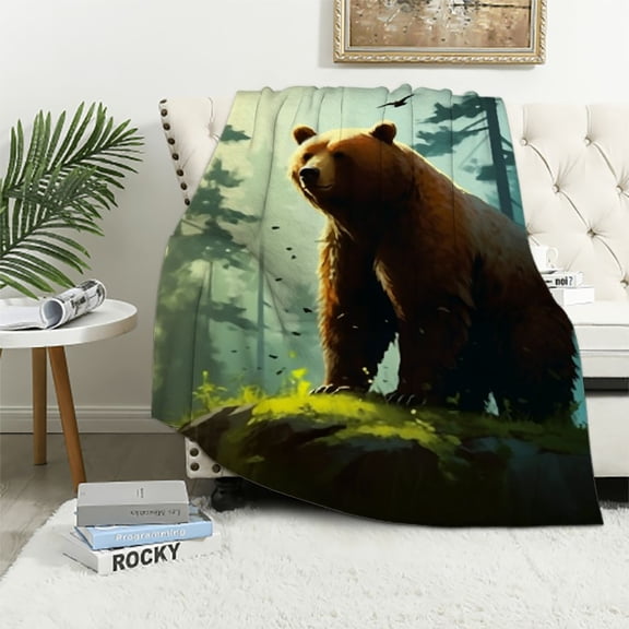 Pratyus Bear Forest Bird Soft Cozy Printed Blanket & Throw for Travel All Seasons Super Soft Lightweight Blanket 40x50in