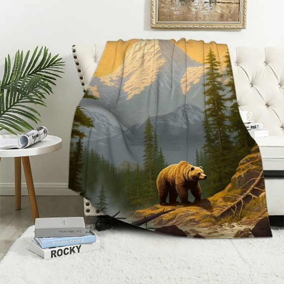 Pratyus Bear Forest Mountain Flannel Throw Blanket All Seasons Blanket Gifts 50x60in