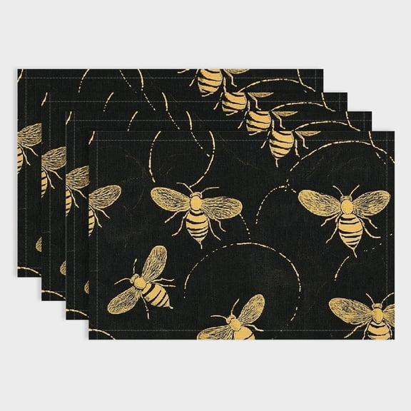 Pratyus Bees Circle Pattern Indoor Outdoor Table Placemat Linen Dining Placemats Set of 4 for Birthday Parties, Christmas, Restaurants, Buffets, Home Decoration 18x12in