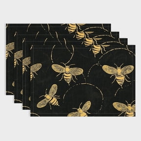 Pratyus Bees Circle Pattern Indoor Outdoor Table Placemat Linen Dining Placemats Set of 4 for Birthday Parties, Christmas, Restaurants, Buffets, Home Decoration 18x12in