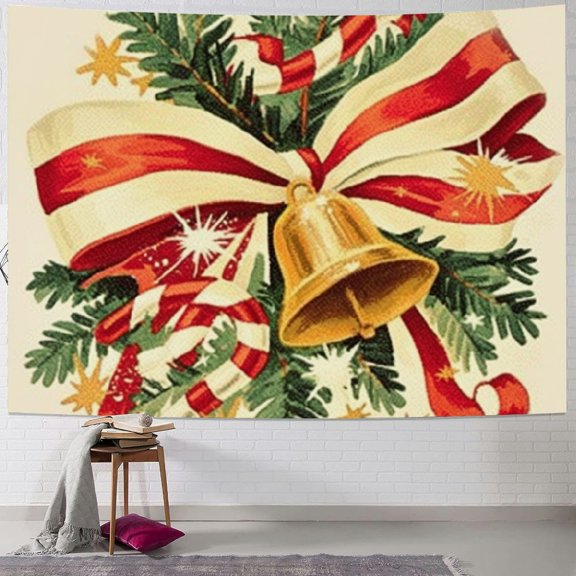Pratyus Bells Ribbon Tapestry Wall Hanging Short Plush Fabric Dorm Christmas Decoration for Living Room Bedroom - Pack of 1 40x60inch