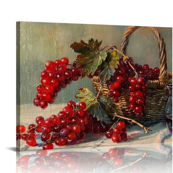 Pratyus Berries Wine Canvas Wall Art Decor for Bedroom Kitchen | Fashion Home Office Hotel Salon Artwork | Ready to Hang 20x16in
