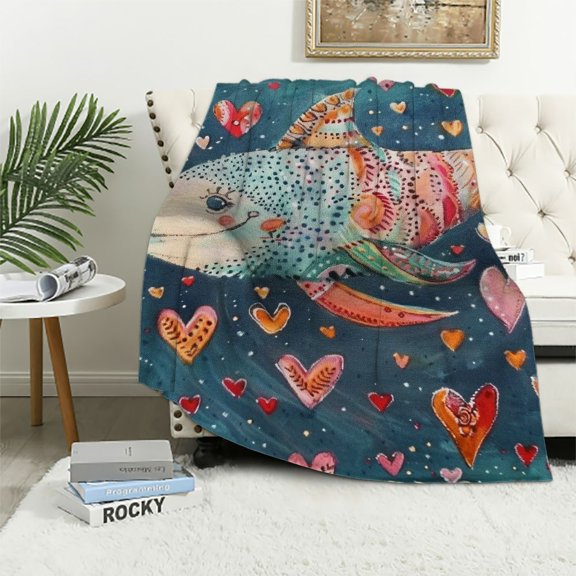 Pratyus Bird Fish Hearts Print Throw Blanket Lightweight Cozy Hand Feel Blanket for All Seasons 1 Pack 60x80in