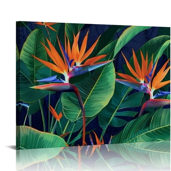 Pratyus Bird of Paradise Leaves Flowers Canvas Prints Wall Art Modern Style Home Decor for Living Room Bedroom Kitchen Office Hotel Salon Gift Ideas 16x12in