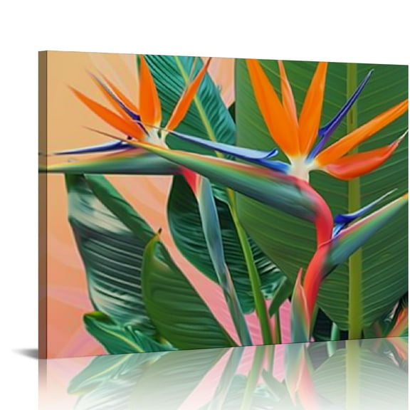 Pratyus Bird of Paradise Flower Canvas Wall Decor for Bedroom Kitchen Office Living Room Home Art Ready to Hang Print 16x12in
