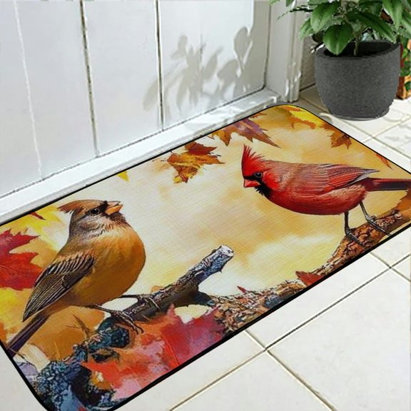Pratyus Birds Autumn Leaves Mat Doormats for Home Patio Style Absorbent Welcome Entrance Doormat Packaging Quantity Felt for Home Entrance 19.68*47.24 in