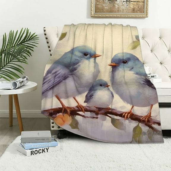 Pratyus Birds Babies Branch Print Flannel Throw Blanket Lightweight for All Seasons - Perfect for Bed, Sofa, Living Room Decor 40x50in