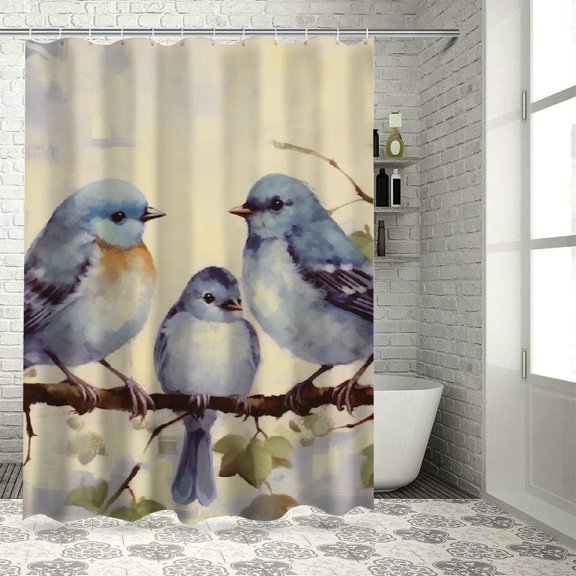 Pratyus Birds Branch Baby Bird Shower Curtain Set Waterproof Bath Decor Polyester Fiber with Hooks 36"x72