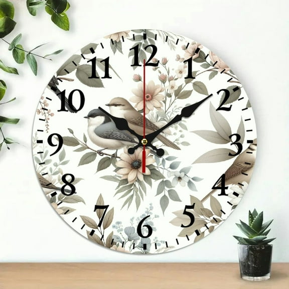 Pratyus Birds Flowers Branches Wall Clock Decor for Living Room Kitchen Dorms, 10-inch Silent Decorative Clock for Bedroom Office Restaurant Cafe Library 10x10in