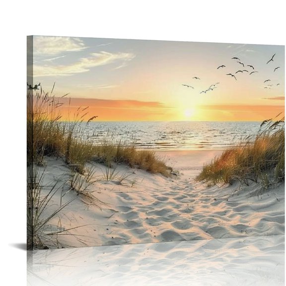 Pratyus Birds Sunset Sea Oats Canvas Wall Decor Art for Home Living Room Bedroom Office Hotel Salon Condo - Modern Canvas Prints 16x12in