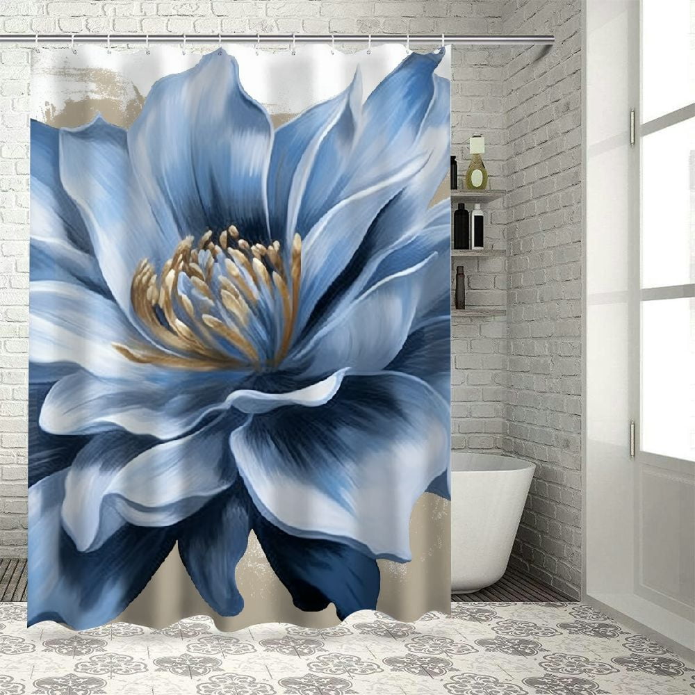 Pratyus Blue Flower Modern Waterproof Shower Curtain for Country Cottage & Farmhouse Bathroom Decor 100% Polyester Washable Shower Curtain Set with Hooks 69x72