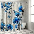 thumbnail image 1 of Pratyus Blue Flowers Butterflies Shower Curtain for Bathroom Decor Polyester Washable Shower Curtain Set with Hooks 36"x72, 1 of 7