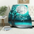 thumbnail image 1 of Pratyus Blue Flowers Full Moon Fantasy Art Print Flannel Throw Blanket, Soft Plush Blanket for All Seasons, Hand/Machine Washable 40x50in, 1 of 6