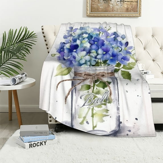 Pratyus Blue Flowers Soft Cozy Printed Blanket & Throw for All Seasons - Exquisite Gifts for Travel, Home, and More 60x80in