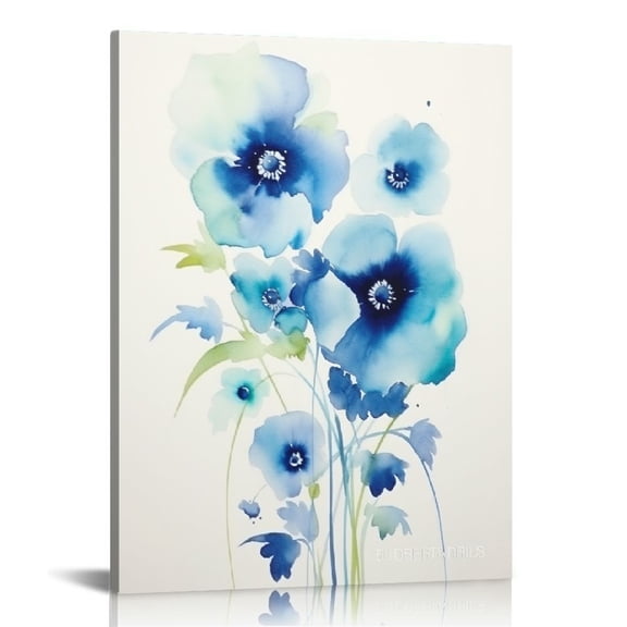 Pratyus Blue Flowers White Background Green Stem Modern Canvas Art Prints for Home Decoration Wall Art 12x16in