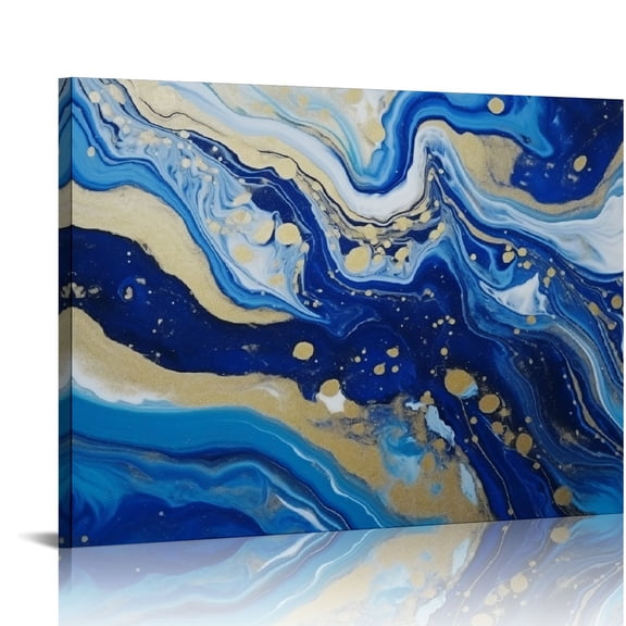 Pratyus Blue Gold Marble Abstract Canvas Artwork Liquid Texture Drawn Marbling Ink Picnic Mat Hippie Trippy Wall Art Decor for Bedroom Living Room Canvas Print On Canvas 20x16in